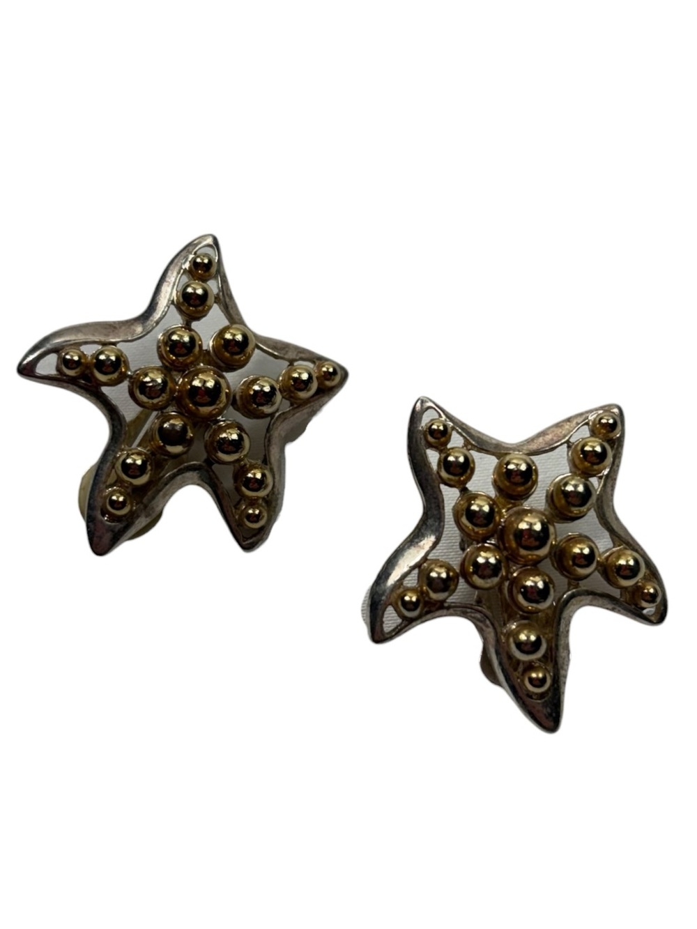 Vintage Pearl Look Star Fish Clip On Nautical Eclectic Artsy Earrings Unique